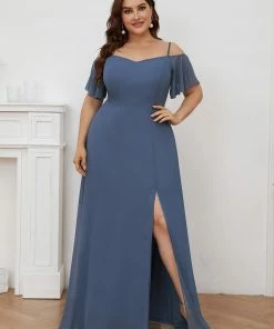 Ever-Pretty US SHOP BY OCCASION Plus Size Cold Shoulder Formal Bridesmaid Dress With Side Slit