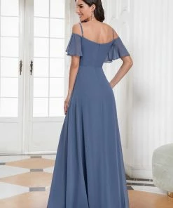 Ever-Pretty US Chiffon Off-The-Shoulder Side Slit Bridesmaid Dress With Sleeves Evening Dresses & Gowns
