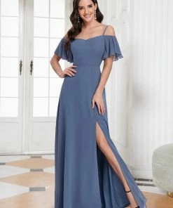 Ever-Pretty US Chiffon Off-The-Shoulder Side Slit Bridesmaid Dress With Sleeves Evening Dresses & Gowns