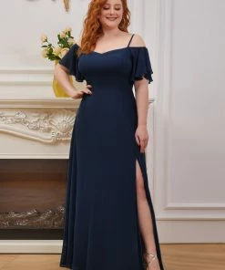 Ever-Pretty US Chiffon Off-The-Shoulder Side Slit Bridesmaid Dress With Sleeves Evening Dresses & Gowns