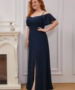 Ever-Pretty US SHOP BY OCCASION Plus Size Cold Shoulder Formal Bridesmaid Dress With Side Slit