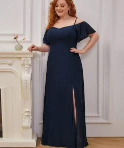 Ever-Pretty US SHOP BY OCCASION Plus Size Cold Shoulder Formal Bridesmaid Dress With Side Slit