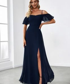 Ever-Pretty US Chiffon Off-The-Shoulder Side Slit Bridesmaid Dress With Sleeves Evening Dresses & Gowns