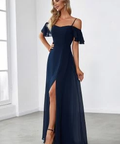 Ever-Pretty US Chiffon Off-The-Shoulder Side Slit Bridesmaid Dress With Sleeves Evening Dresses & Gowns