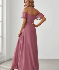 Ever-Pretty US Chiffon Off-The-Shoulder Side Slit Bridesmaid Dress With Sleeves Evening Dresses & Gowns