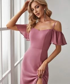 Ever-Pretty US Chiffon Off-The-Shoulder Side Slit Bridesmaid Dress With Sleeves Evening Dresses & Gowns