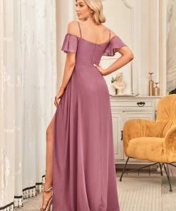 Ever-Pretty US Chiffon Off-The-Shoulder Side Slit Bridesmaid Dress With Sleeves Evening Dresses & Gowns