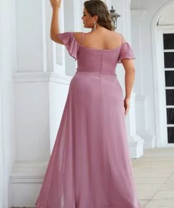 Ever-Pretty US Chiffon Off-The-Shoulder Side Slit Bridesmaid Dress With Sleeves Evening Dresses & Gowns