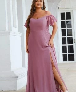Ever-Pretty US SHOP BY OCCASION Plus Size Cold Shoulder Formal Bridesmaid Dress With Side Slit