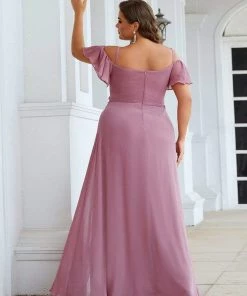 Ever-Pretty US SHOP BY OCCASION Plus Size Cold Shoulder Formal Bridesmaid Dress With Side Slit