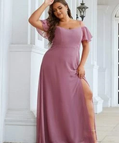 Ever-Pretty US SHOP BY OCCASION Plus Size Cold Shoulder Formal Bridesmaid Dress With Side Slit