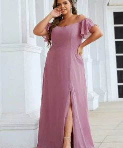 Ever-Pretty US SHOP BY OCCASION Plus Size Cold Shoulder Formal Bridesmaid Dress With Side Slit