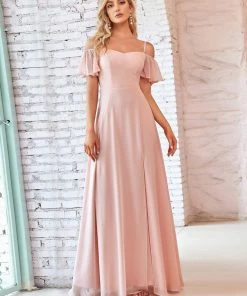 Ever-Pretty US Chiffon Off-The-Shoulder Side Slit Bridesmaid Dress With Sleeves Evening Dresses & Gowns