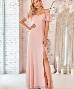 Ever-Pretty US Chiffon Off-The-Shoulder Side Slit Bridesmaid Dress With Sleeves Evening Dresses & Gowns