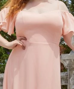 Ever-Pretty US Chiffon Off-The-Shoulder Side Slit Bridesmaid Dress With Sleeves Evening Dresses & Gowns