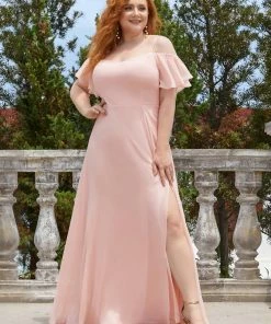 Ever-Pretty US Chiffon Off-The-Shoulder Side Slit Bridesmaid Dress With Sleeves Evening Dresses & Gowns