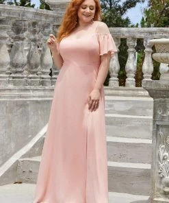 Ever-Pretty US SHOP BY OCCASION Plus Size Cold Shoulder Formal Bridesmaid Dress With Side Slit
