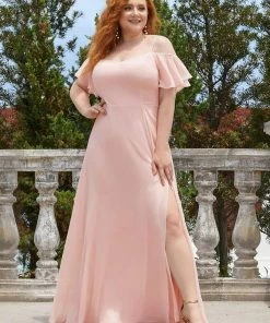 Ever-Pretty US SHOP BY OCCASION Plus Size Cold Shoulder Formal Bridesmaid Dress With Side Slit