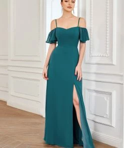 Ever-Pretty US Chiffon Off-The-Shoulder Side Slit Bridesmaid Dress With Sleeves Evening Dresses & Gowns