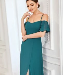 Ever-Pretty US Chiffon Off-The-Shoulder Side Slit Bridesmaid Dress With Sleeves Evening Dresses & Gowns
