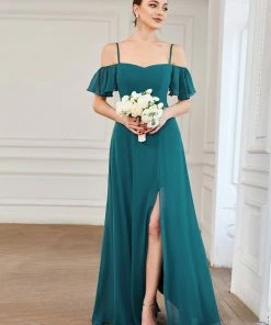 Ever-Pretty US Chiffon Off-The-Shoulder Side Slit Bridesmaid Dress With Sleeves Evening Dresses & Gowns
