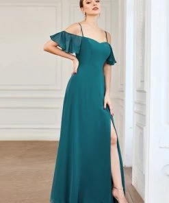 Ever-Pretty US Chiffon Off-The-Shoulder Side Slit Bridesmaid Dress With Sleeves Evening Dresses & Gowns