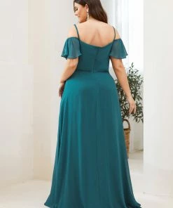 Ever-Pretty US Chiffon Off-The-Shoulder Side Slit Bridesmaid Dress With Sleeves Evening Dresses & Gowns