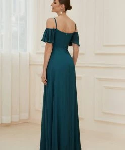 Ever-Pretty US SHOP BY OCCASION Flowy Cold Shoulder Flare Sleeves Bridesmaid Dress With Side Split