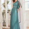 Ever-Pretty US Elegant One Shoulder Beaded Waistline Maxi Tulle Bridesmaid Dress