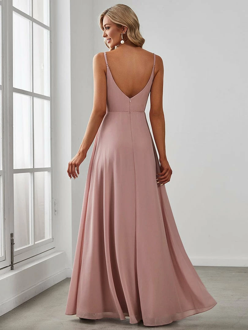 Ever-Pretty US Pleated V-Neck Spaghetti Strap High Slit Bridesmaid Dress 2 Ever-Pretty US Pleated V-Neck Spaghetti Strap High Slit Bridesmaid Dress
