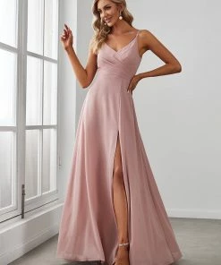 Ever-Pretty US Pleated V-Neck Spaghetti Strap High Slit Bridesmaid Dress 8 Ever-Pretty US Pleated V-Neck Spaghetti Strap High Slit Bridesmaid Dress
