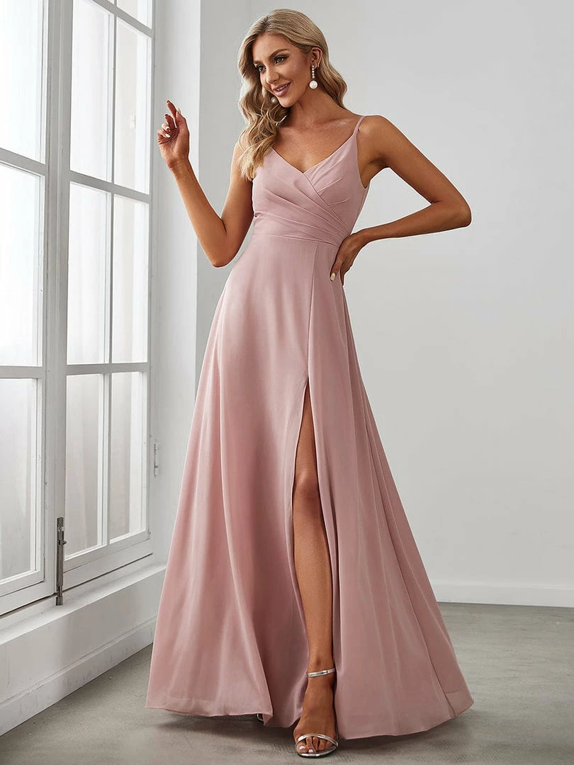 Ever-Pretty US Pleated V-Neck Spaghetti Strap High Slit Bridesmaid Dress 4 Ever-Pretty US Pleated V-Neck Spaghetti Strap High Slit Bridesmaid Dress