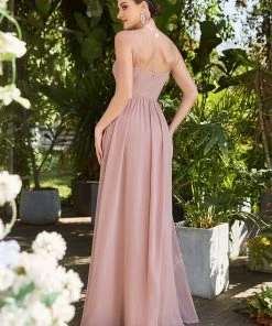 Ever-Pretty US Summer Dresses 2022 Chiffon Plunging V-Neck Spaghetti Strap Ruched A-Line Front Slit Bridesmaid Dress