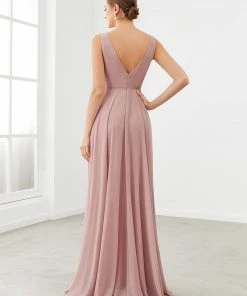 Ever-Pretty US Chiffon Ruffled Hem Front Slit V-Neck Sleeveless Bridesmaid Dress