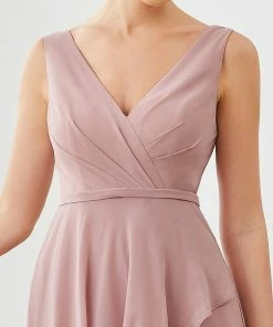 Ever-Pretty US Chiffon Ruffled Hem Front Slit V-Neck Sleeveless Bridesmaid Dress