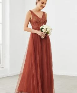 Ever-Pretty US V-Neck Sleeveless A-Line Tulle Bridesmaid Dress Summer Dresses 2022