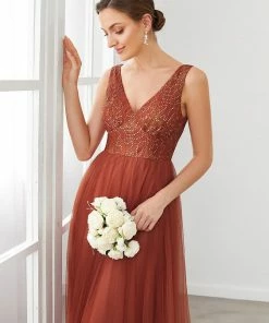 Ever-Pretty US V-Neck Sleeveless A-Line Tulle Bridesmaid Dress Summer Dresses 2022