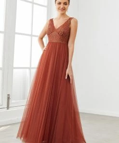 Ever-Pretty US V-Neck Sleeveless A-Line Tulle Bridesmaid Dress Summer Dresses 2022