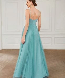 Ever-Pretty US Summer Dresses 2022 A-Line Sparkly V-Neck Illusion Panel Bridesmaid Dress