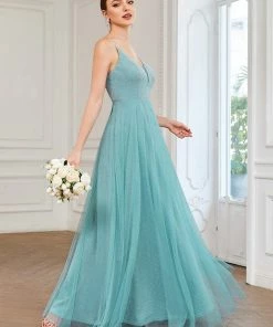 Ever-Pretty US Summer Dresses 2022 A-Line Sparkly V-Neck Illusion Panel Bridesmaid Dress
