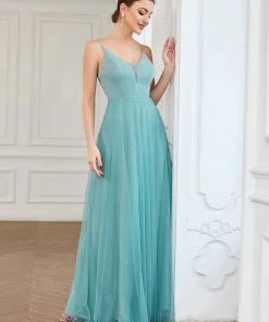 Ever-Pretty US Summer Dresses 2022 A-Line Sparkly V-Neck Illusion Panel Bridesmaid Dress