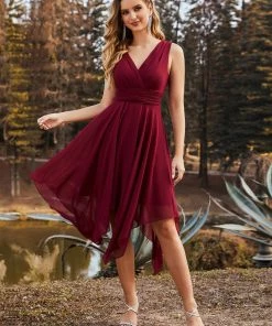 Ever-Pretty US Evening Dresses & Gowns Chiffon Double V-Neck A Line Bridesmaid Dress With Asymmetrical Hem