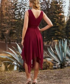 Ever-Pretty US Evening Dresses & Gowns Chiffon Double V-Neck A Line Bridesmaid Dress With Asymmetrical Hem