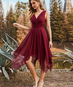 Ever-Pretty US Evening Dresses & Gowns Chiffon Double V-Neck A Line Bridesmaid Dress With Asymmetrical Hem