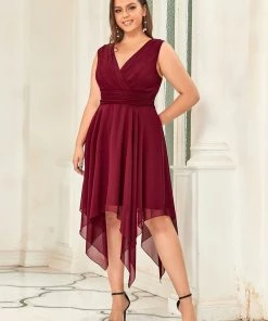 Ever-Pretty US Evening Dresses & Gowns Chiffon Double V-Neck A Line Bridesmaid Dress With Asymmetrical Hem
