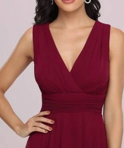 Ever-Pretty US Hot V Neck Ruched Asymmetrical Hems Midi Chiffon Bridesmaid Dress