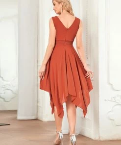 Ever-Pretty US Evening Dresses & Gowns Chiffon Double V-Neck A Line Bridesmaid Dress With Asymmetrical Hem