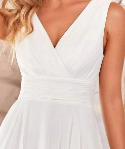 Ever-Pretty US Hot V Neck Ruched Asymmetrical Hems Midi Chiffon Bridesmaid Dress