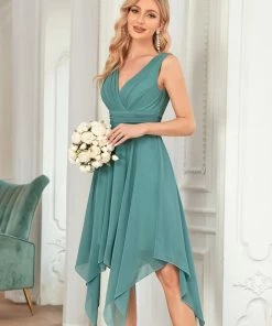 Ever-Pretty US Evening Dresses & Gowns Chiffon Double V-Neck A Line Bridesmaid Dress With Asymmetrical Hem
