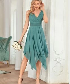 Ever-Pretty US Evening Dresses & Gowns Chiffon Double V-Neck A Line Bridesmaid Dress With Asymmetrical Hem